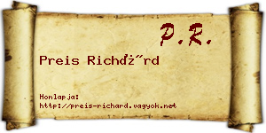Preis Richárd névjegykártya